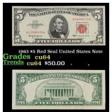 1963 $5 Red Seal United States Note Grades Choice
