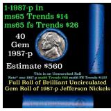 BU Shotgun Jefferson 5c roll, 1987-p 40 pcs Bank $