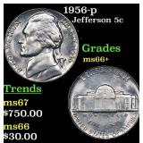1956-p Jefferson Nickel 5c Grades GEM++ Unc
