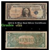 1957A $1 Blue Seal Silver Certificate Grades vf+