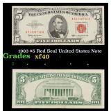 1963 $5 Red Seal United States Note Grades xf