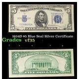 1934D $5 Blue Seal Silver Certificate Grades vf++