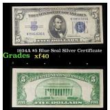 1934A $5 Blue Seal Silver Certificate Grades xf
