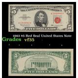 1963 $5 Red Seal United States Note Grades vf++