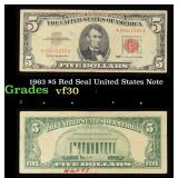 1963 $5 Red Seal United States Note Grades vf++
