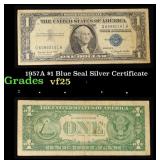 1957A $1 Blue Seal Silver Certificate Grades vf+