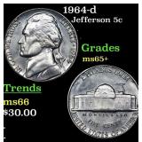 1964-d Jefferson Nickel 5c Grades GEM+ Unc