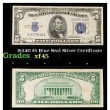 1934D $5 Blue Seal Silver Certificate Grades xf+