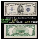 1934A $5 Blue Seal Silver Certificate Grades Choic