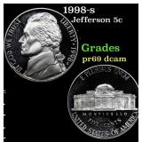 1998-s Proof Jefferson Nickel 5c Grades GEM++ Proo