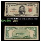 1953 $5 Red Seal United States Note Grades vf++