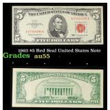 1963 $5 Red Seal United States Note Grades Choice