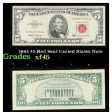 1963 $5 Red Seal United States Note Grades xf+