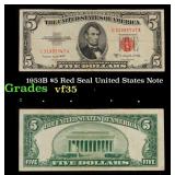 1953B $5 Red Seal United States Note Grades vf++