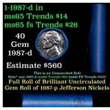 BU Shotgun Jefferson 5c roll, 1987-d 40 pcs Bank $