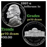 1997-s Proof Jefferson Nickel 5c Grades GEM++ Proo