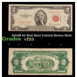 1953B $2 Red Seal United States Note Grades vf+