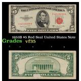 1953B $5 Red Seal United States Note Grades vf++
