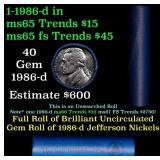 BU Shotgun Jefferson 5c roll, 1986-d 40 pcs Bank $