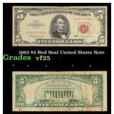 1963 $5 Red Seal United States Note Grades vf+