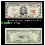 1963 $5 Red Seal United States Note Grades vf++