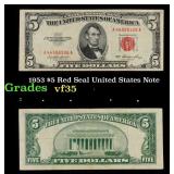 1953 $5 Red Seal United States Note Grades vf++