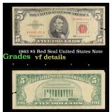 1963 $5 Red Seal United States Note Grades vf deta