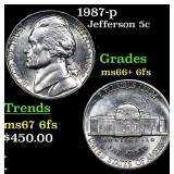 1987-p Jefferson Nickel 5c Grades GEM++ 6fs