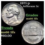 1971-p Jefferson Nickel 5c Grades GEM+ 5fs
