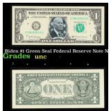 Biden $1 Green Seal Federal Reserve Note Grades Br