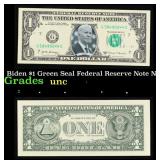 Biden $1 Green Seal Federal Reserve Note Grades Br