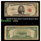 1953B $5 Red Seal United States Note Grades vf+