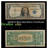 1957B $1 Blue Seal Silver Certificate Grades vf+