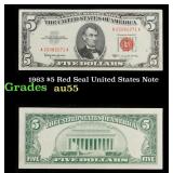 1963 $5 Red Seal United States Note Grades Choice