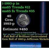 BU Shotgun Jefferson 5c roll, 1993-p 40 pcs Bank $