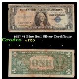 1957 $1 Blue Seal Silver Certificate Grades vf+
