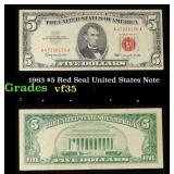 1963 $5 Red Seal United States Note Grades vf++