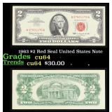1963 $2 Red Seal United States Note Grades Choice
