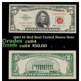 1963 $5 Red Seal United States Note Grades Choice