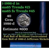 BU Shotgun Jefferson 5c roll, 1986-d 40 pcs Bank $