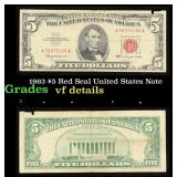 1963 $5 Red Seal United States Note Grades vf deta