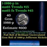 BU Shotgun Jefferson 5c roll, 1986-p 40 pcs Bank $