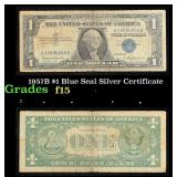 1957B $1 Blue Seal Silver Certificate Grades f+