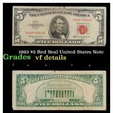1963 $5 Red Seal United States Note Grades vf deta
