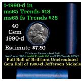 BU Shotgun Jefferson 5c roll, 1990-p 40 pcs Bank $