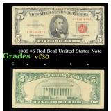 1963 $5 Red Seal United States Note Grades vf++