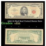 1963 $5 Red Seal United States Note Grades vf+
