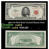 1963 $5 Red Seal United States Note Grades Choice