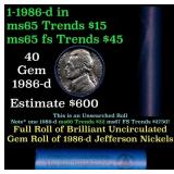 BU Shotgun Jefferson 5c roll, 1986-d 40 pcs Bank $