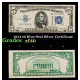 1934 $5 Blue Seal Silver Certificate Grades xf